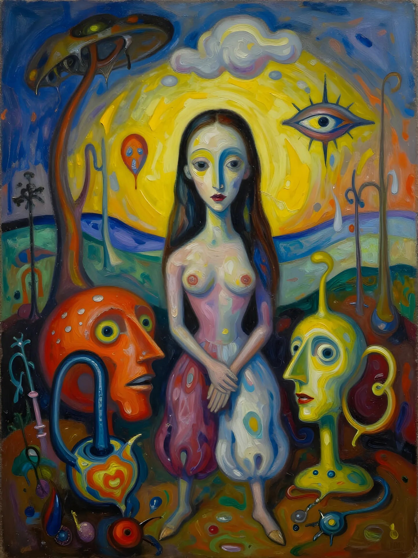 Sun Oracle – Surreal Muse in a Dreamscape Garden-Canvas 60 x 40 cm