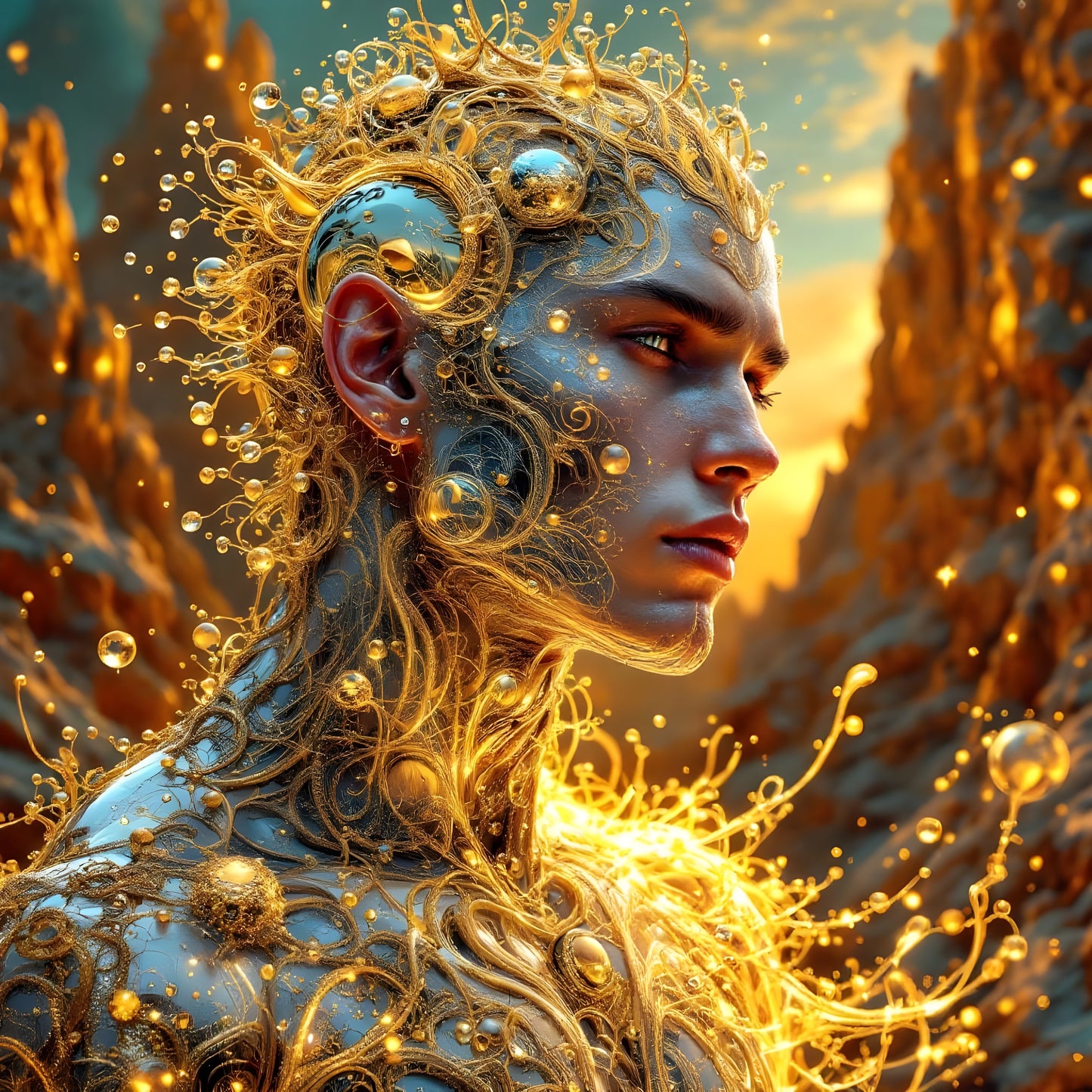 Golden Ascendant- A symphony of Light-Canvas 60 x 60 cm