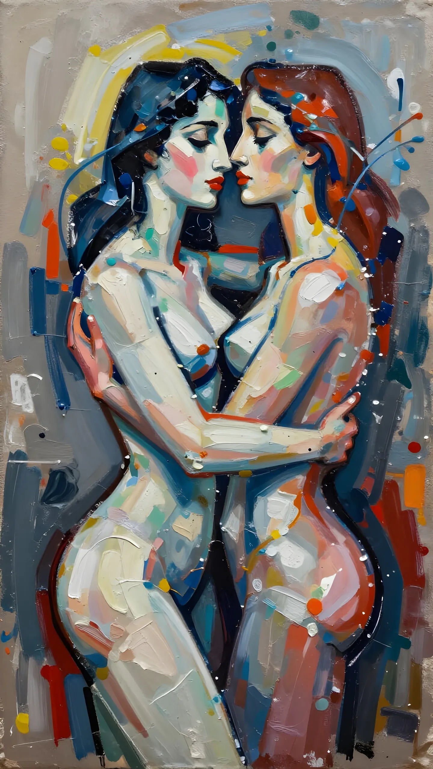 Entwined Energy Canvas- Abstract Lovers in Vivid Brushstrokes -Canvas 60x30 cm
