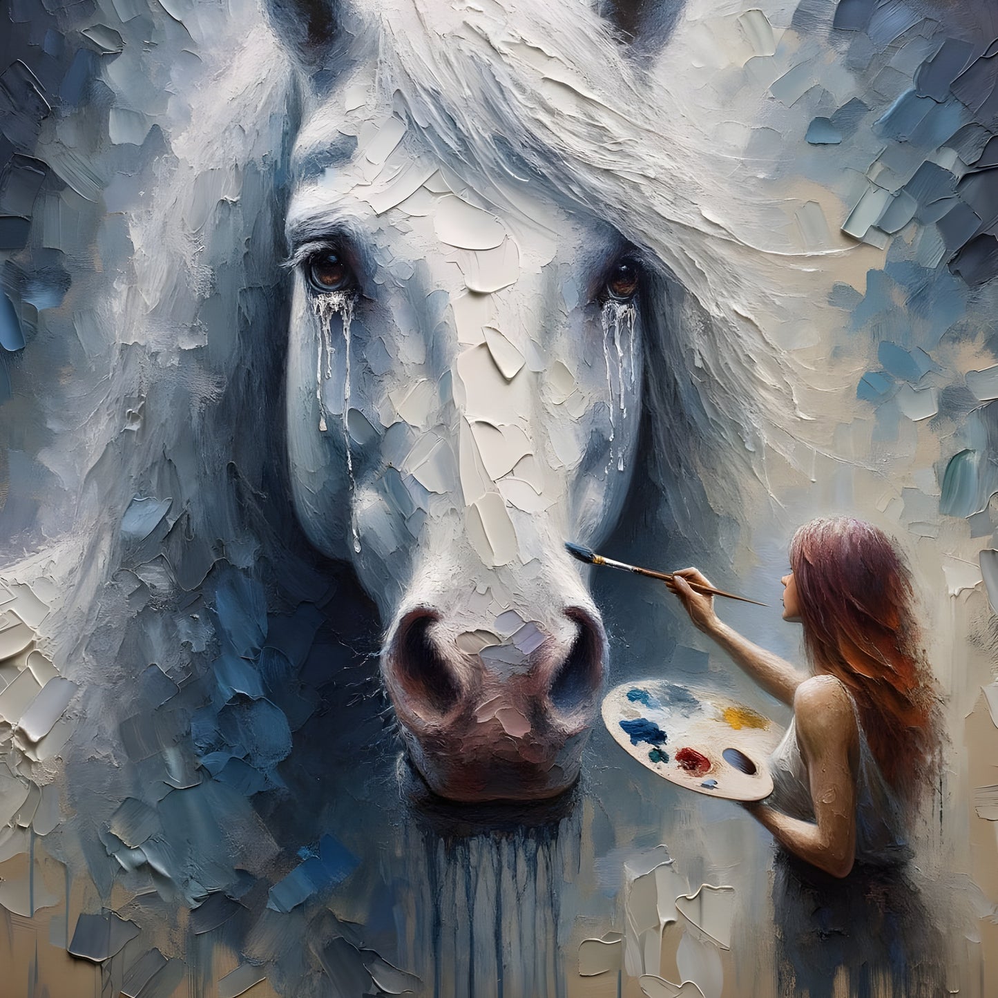 Crying White Horse -Canvas 40 x 40 cm
