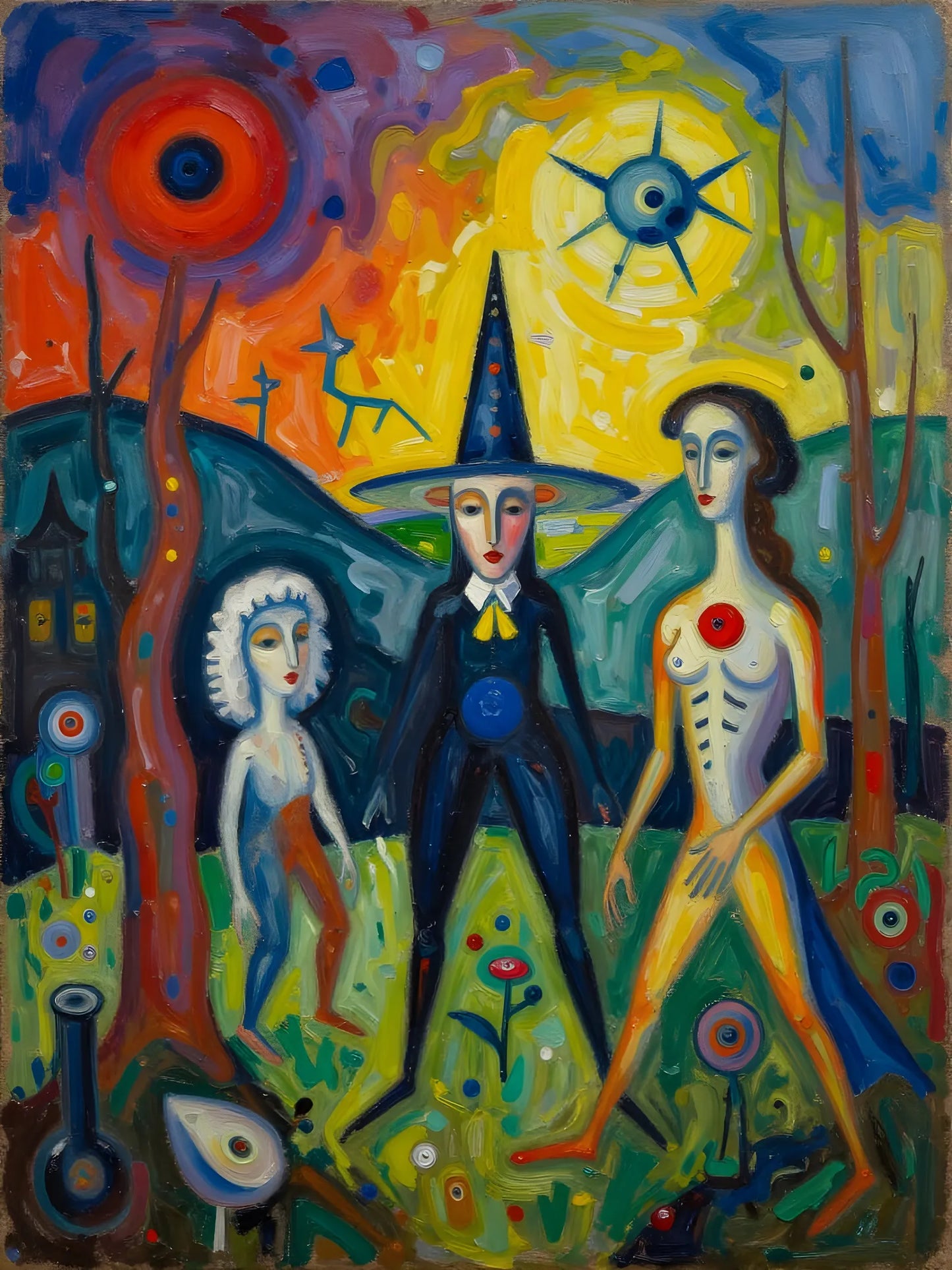 Wizards at Dusk- Surreal Gathering Under Cosmic Skies -Canvas 120 x 80 cm