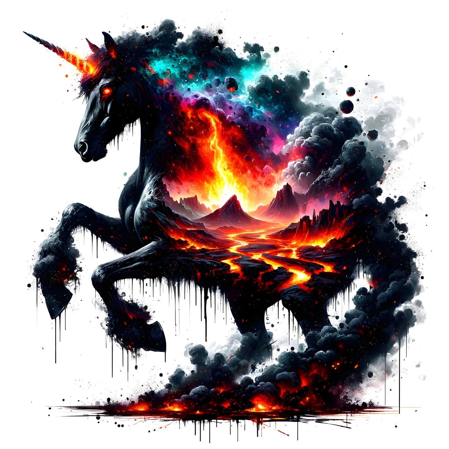 Inferno Unicorn - Volcanic Vision-Canvas 60 x 60 cm