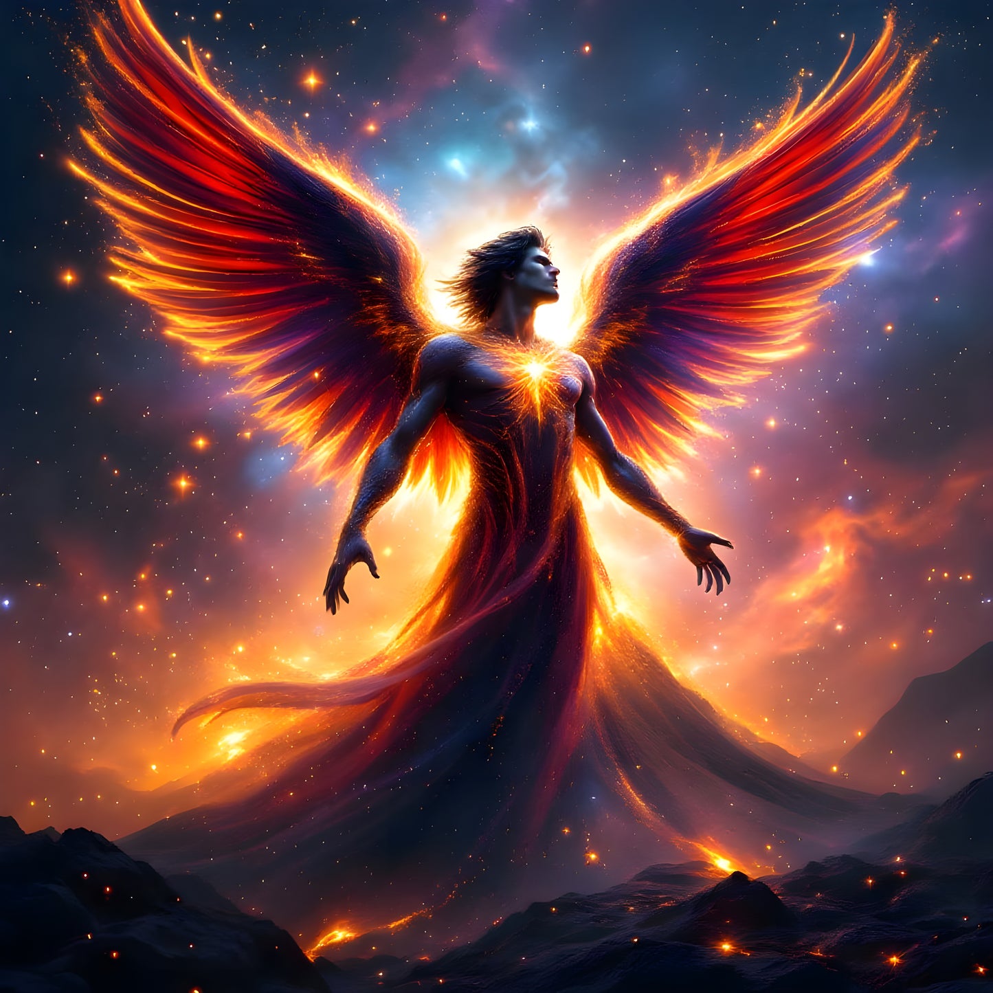 Lucifer's Fiery Emergence-Canvas 80 x 80 cm