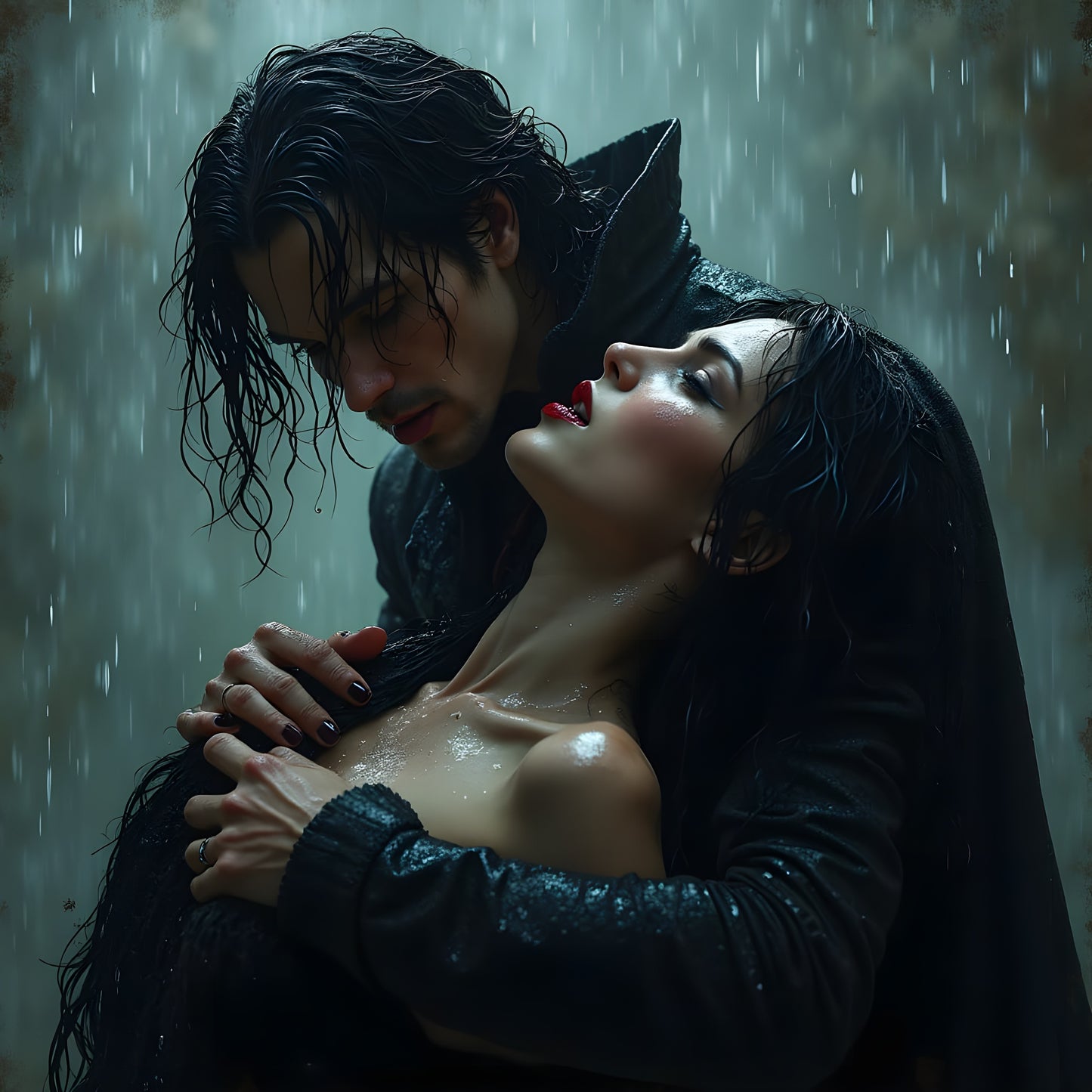 Crimson Rain Embrace -Canvas 80 x 80 cm