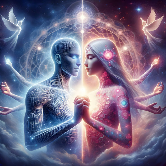 Unity of Souls: A Cosmic Fusion of Love and Creation-Photo Cushion 40 x 40 cm