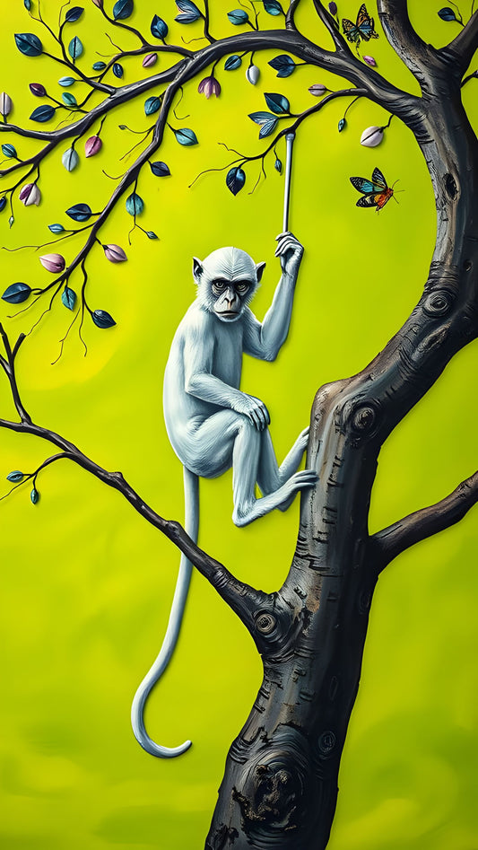 Monkey in lime-green bliss -Canvas 60 x 40 cm