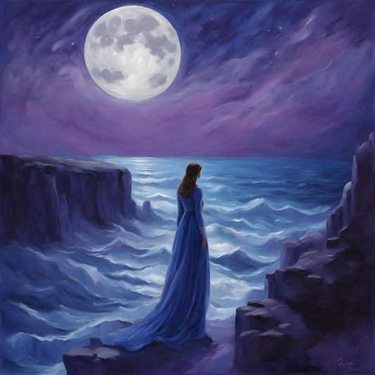 Lunar Tides-Moonlit Cliffside Muse-Canvas 80 x 80 cm